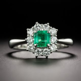Estate .50 Carat Emerald and Diamond Cluster Ring - 4