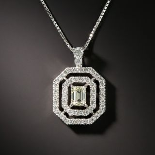 Estate .50 Carat Emerald-Cut Diamond Double Halo Pendant - 2