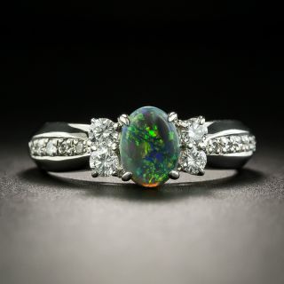 Estate .51 Carat Black Opal Cabochon and Diamond Ring - 1