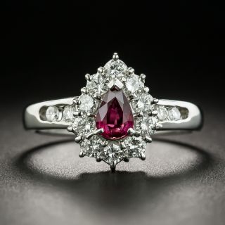 Estate .51 Carat Pear-Shaped Ruby and Diamond Halo Ring  - 1
