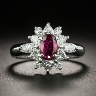 Estate .52 Carat Ruby and Fancy Diamond Halo Platinum Ring - 1