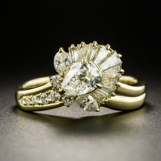 Estate .54 Carat Pear-Shaped Diamond Flower Ring - 1