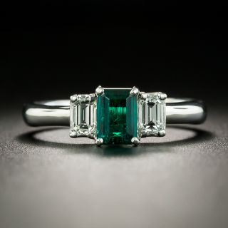 Estate .55 Carat Emerald and Diamond Three-Stone Ring - 2