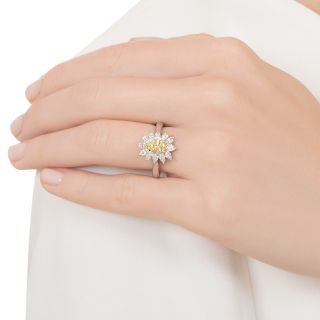 Estate .56 Carat Fancy Yellow Pear-Shaped Diamond Halo Ring