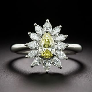 Estate .56 Carat Fancy Yellow Pear-Shaped Diamond Halo Ring - 2