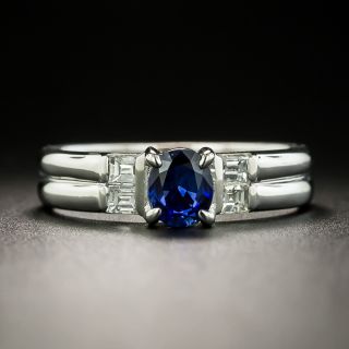 Estate .57 Carat Sapphire and Baguette Diamond Ring - 2
