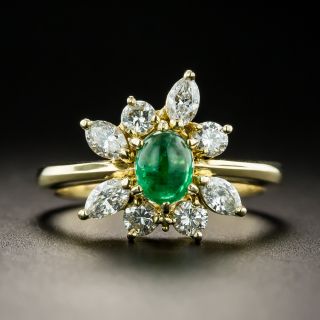 Estate .59 Carat Emerald Cabochon and Diamond Ring - 2