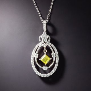 Estate .59 Carat Treated Yellow Square Diamond Pendant - 2