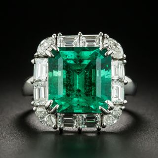 Estate 6.24 Carat Colombian Emerald and Diamond Ring  - 1