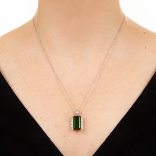 Estate 6.50 Carat Green Tourmaline and Diamond Pendant