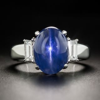 6.97 Carat Star Sapphire Cabochon and Diamond Ring - 1