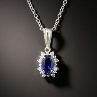 Estate .65 Sapphire with Petite Diamond Halo Necklace - 2