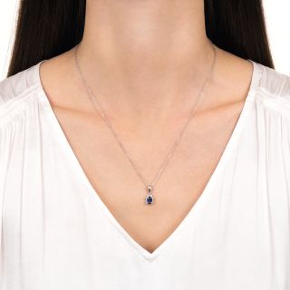 Estate .65 Sapphire with Petite Diamond Halo Necklace