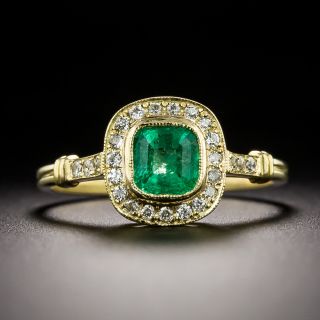 Estate .66 Carat Cushion-Cut Emerald and Diamond Halo Ring  - 2