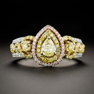 Estate .67 Carat Pear-Shaped Yellow Diamond with Pink and White Diamond Ring - 2