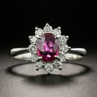 Estate .68 Carat Oval Ruby and Diamond Halo Ring - 2