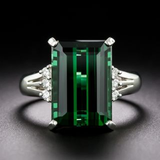Estate 7.06 Carat Emerald-Cut Green Tourmaline and Diamond Ring - 2