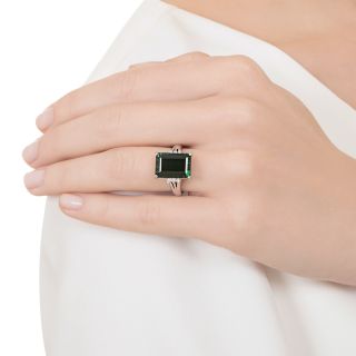 Estate 7.06 Carat Emerald-Cut Green Tourmaline and Diamond Ring