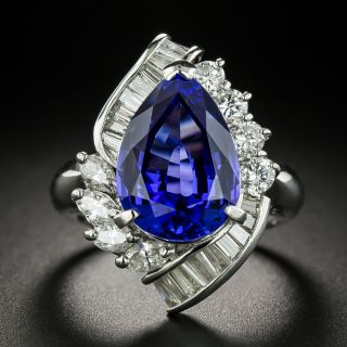 Estate 7.74 Carat Pear-Shaped Tanzanite and Diamond Ring - 2