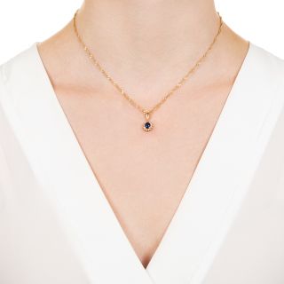 Estate .72 Carat Sapphire and Diamond Halo Necklace