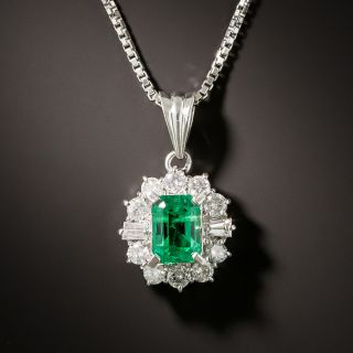 Estate .73 Carat Emerald and Diamond Halo Pendant - 3