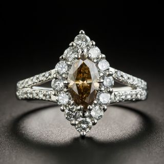 Estate Natural .74 Carat Natural Fancy Brown Marquise Diamond Platinum Ring - 2