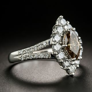 Estate .74 Carat Natural Fancy Brown Marquise Diamond Platinum Ring