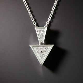 Estate .74 Carat Triangle And Baguette Diamond Pendant  - 3