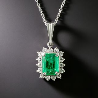  .76 Carat Emerald and Diamond Halo Pendant - 2
