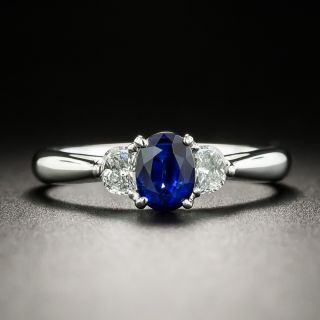 Estate .76 Carat Sapphire and Half-Moon Diamond Ring - 2