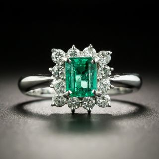 Estate .78 Carat Emerald and Diamond Cluster Ring - 1