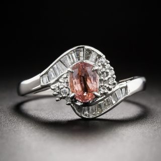 Estate .79 Carat Padparadscha Sapphire and Diamond Ring - 3