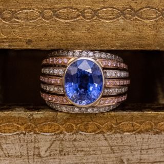 Estate 8.20 Carat Sapphire Pink and White Diamond Ring - GIA
