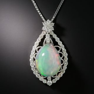 Estate 8.23 Carat Jelly Opal and Diamond Pendant - 2