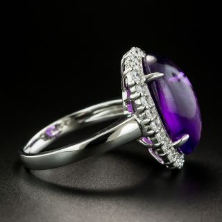 Estate 8.34 Amethyst Oval Cabochon and Diamond Ring