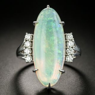 Estate 8.55 Carat Elongated Oval Opal and Diamond Ring - 2