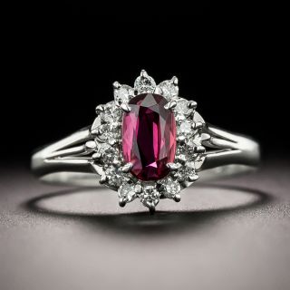 Estate .80 Carat Ruby and Diamond Platinum Halo Ring - 2