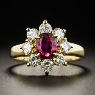 Estate .82 Carat Ruby and Diamond Halo Ring - 1