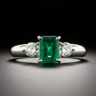Estate .83 Carat Emerald and Diamond Three-Stone Ring - 3
