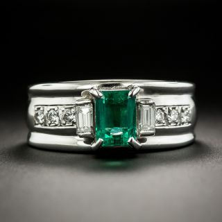Estate .84 Carat Emerald and Diamond Band Ring - 2