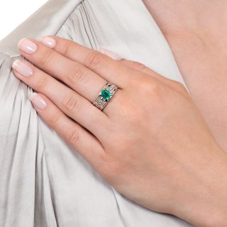 Estate .84 Carat Emerald and Diamond Band Ring