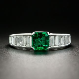Estate .87 Carat Emerald and Baguette Diamond Ring - 1