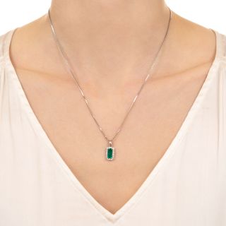 Estate .87 Carat Emerald and Diamond Drop Pendant