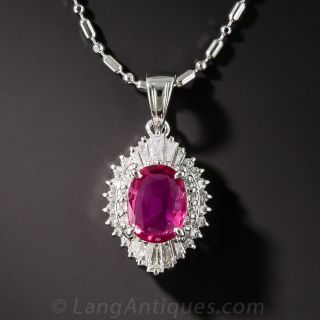 Estate .89 Carat Ruby and Platinum Diamond Pendant 