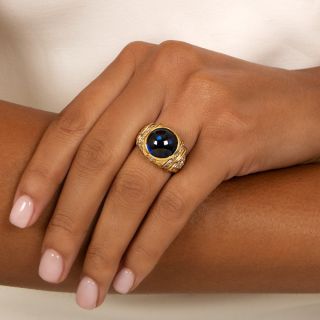 Estate 9.00 Cabochon Sapphire and Diamond Ring - GIA