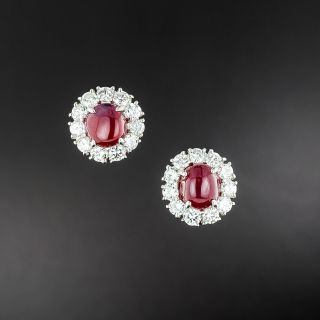 Estate 9.25 Carat No-Heat Burmese Cabochon Ruby and Diamond Earrings - 2