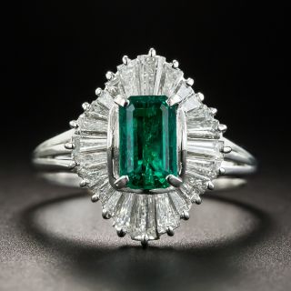 Estate .90 Carat Emerald and Diamond Ballerina Ring - 1