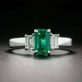 Estate .90 Carat Emerald and Diamond Three-Stone Ring - 1