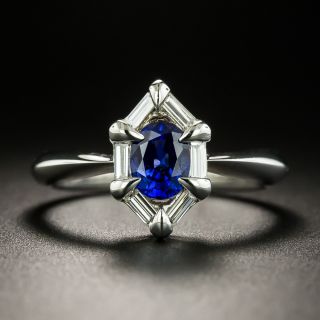 Estate .90 Carat Sapphire and Baguette Diamond Ring - 2