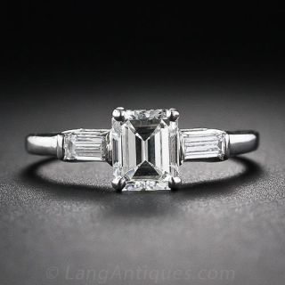 Estate .94 Carat Emerald-Cut Diamond Platinum Ring